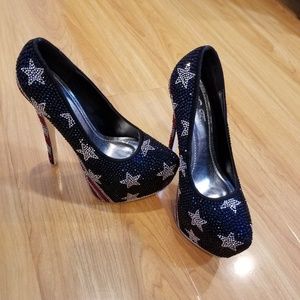 Sparkly Glam American Flag Pumps Heels Shoes